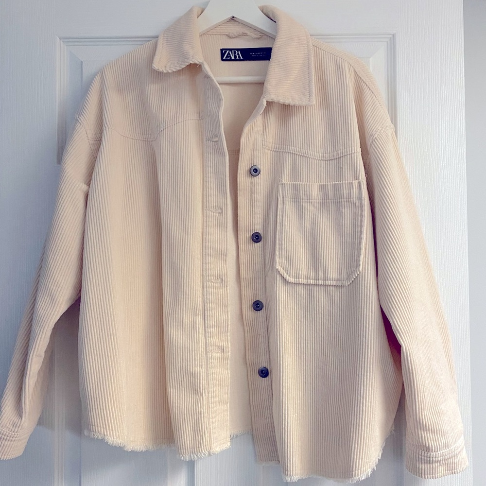 ZARA Cream Corduroy Oversized Shirt Jacket